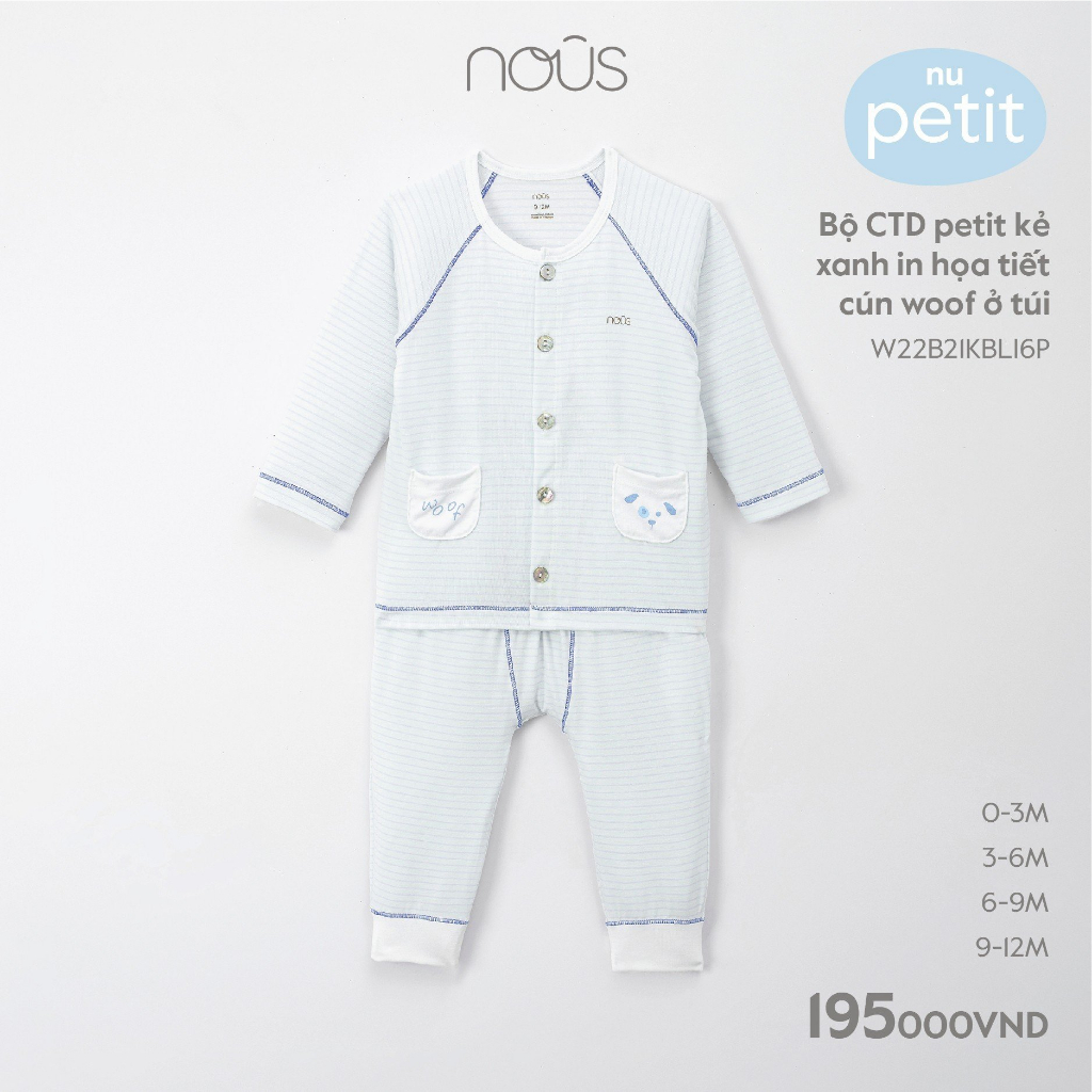 Bộ dài tay NOUS cài thẳng 0m - 12m