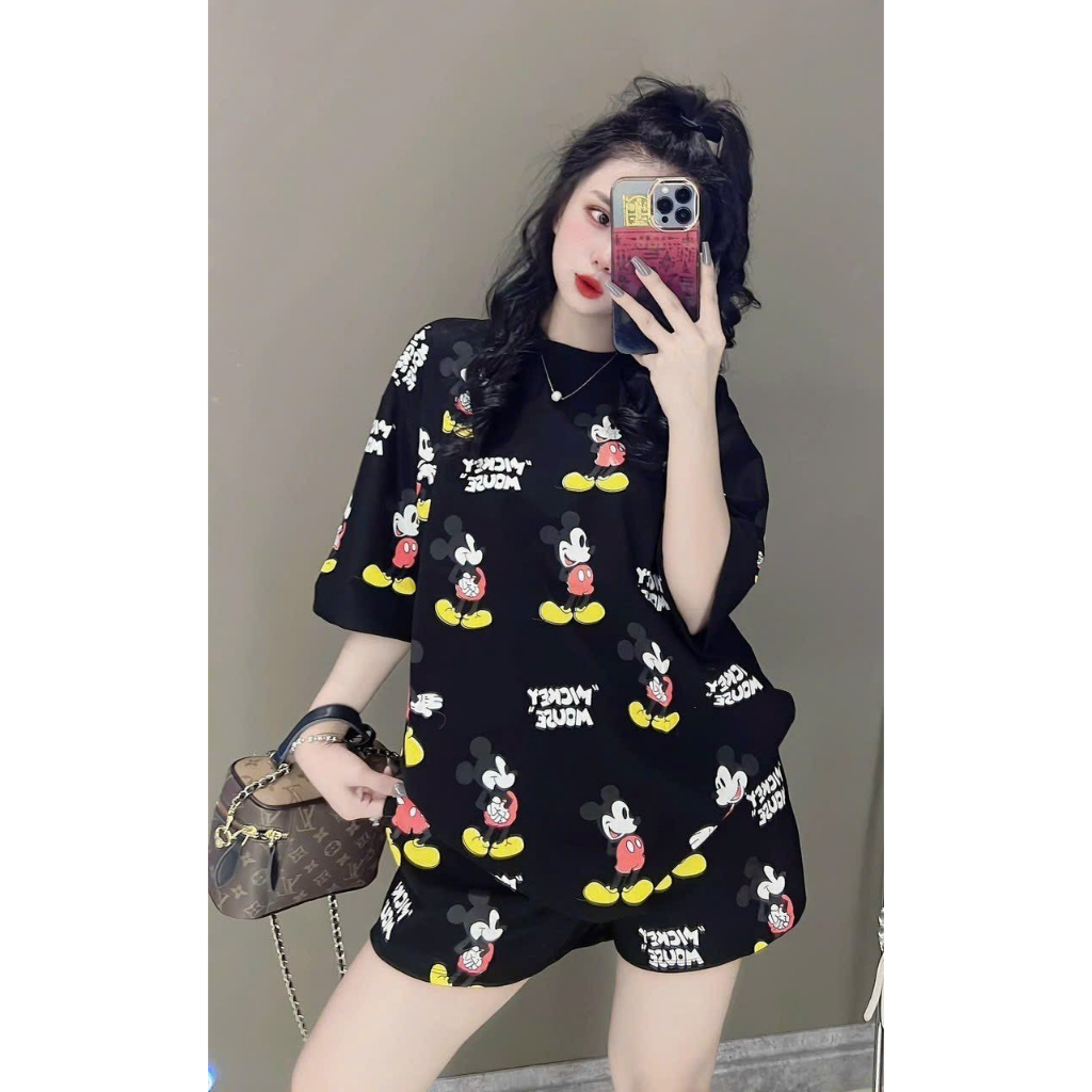 Đồ bộ nữ đẹp, set bộ đùi nữ dễ thương in hình mickey siêu cute kèm áo thun form rộng đơn giản chất thun mềm mát