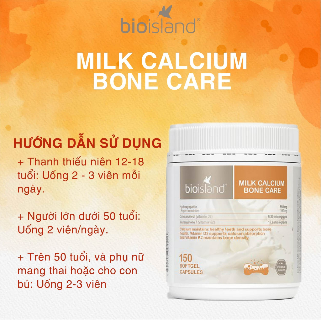 Bio island Milk Canxi Bon Care giúp thúc đẩy phát triển hệ xương 150 viên của Úc