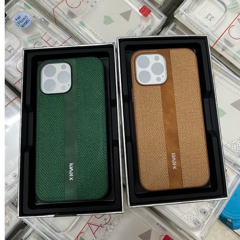 Ốp X-Level lưng da pha vải ip14pro max/ ip14pro max