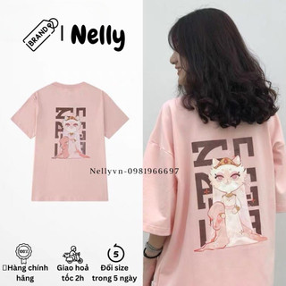 [FREESHIP](CÓ SẴN)HÀNG CHÍNH HÃNG thun NELLY HEYBIG unisex tay lỡ,áo thun dáng rộng hoạ tiết mèo đức vua mã THDX6406AX