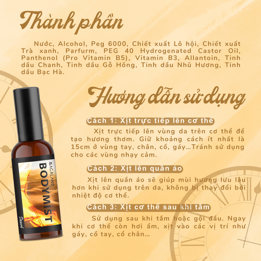 Body Mist MACALAND hương Sauve 35ml/100ml hương thơm trái cây hoa cỏ dễ chịu