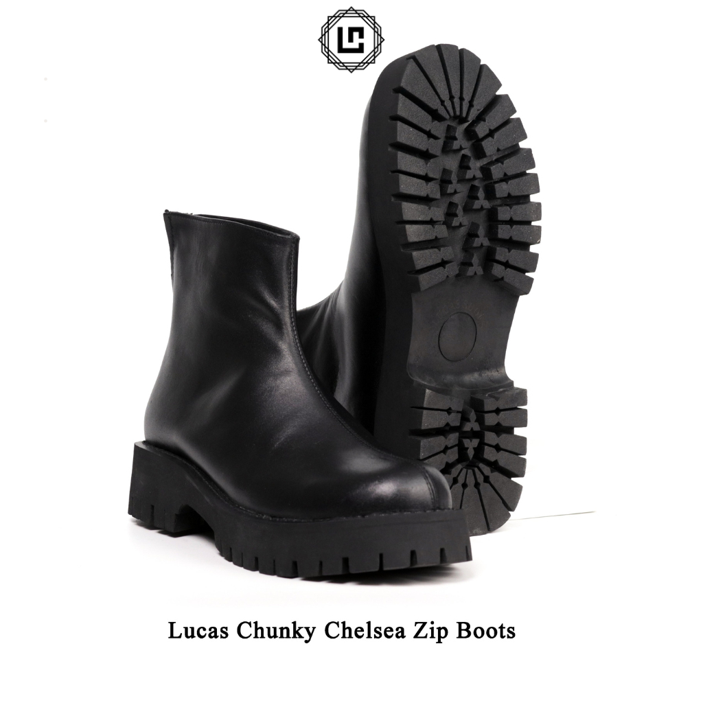 Giày boots nam da bò Lucas Chunky Chelsea Boots Zip da bò Nappa đế cao 4.5 cm, Lucas Shoes bảo hành 1 năm