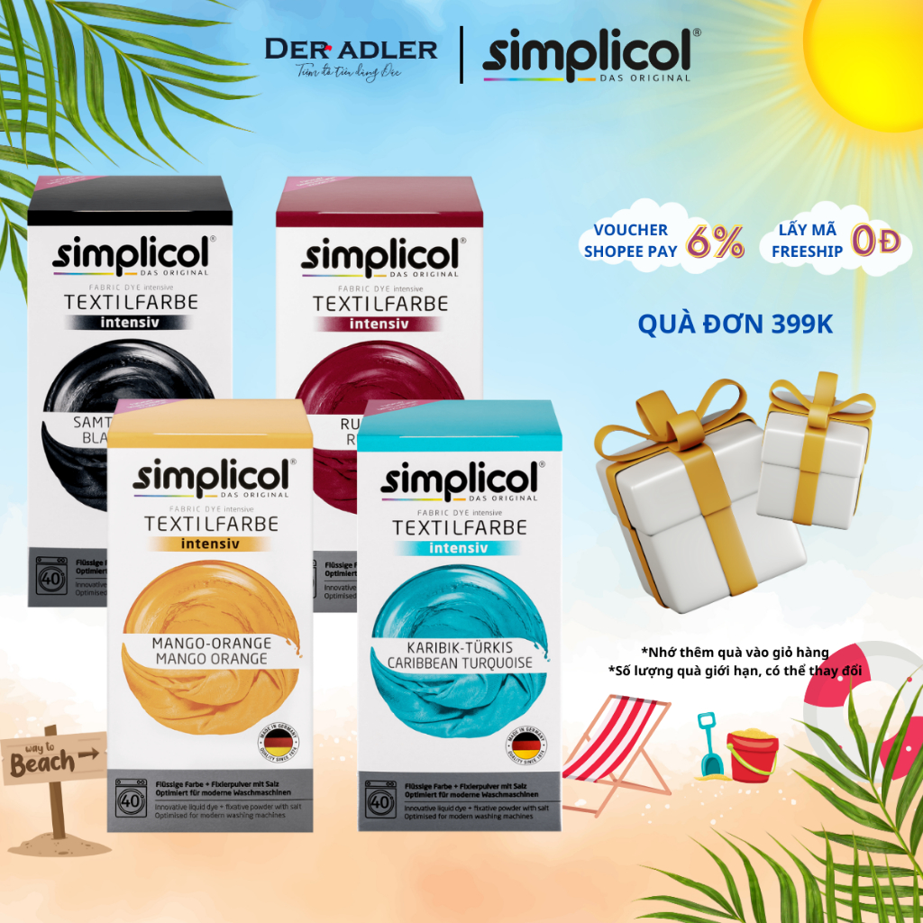 Bột nhuộm quần áo SIMPLICOL kèm nước giữ màu chuyên dụng, đủ trọn bộ màu sắc