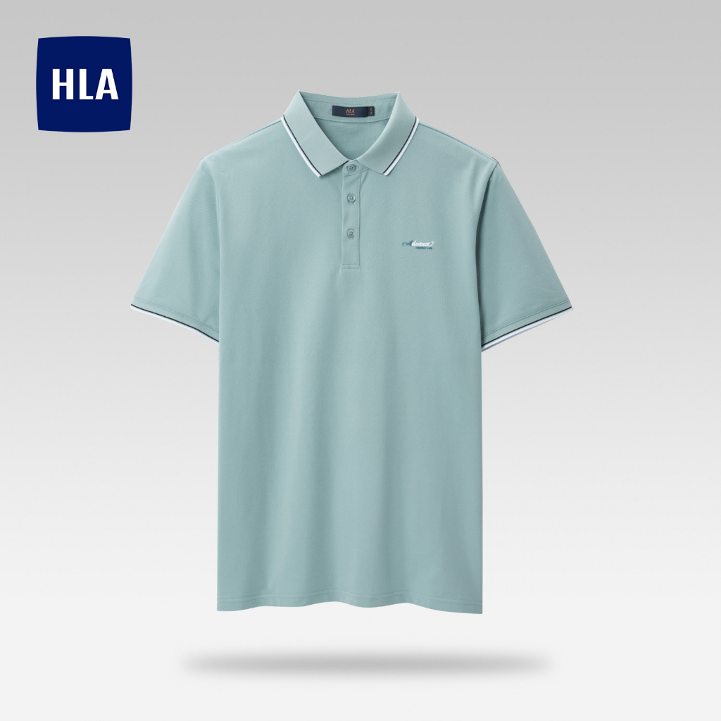 HLA - Áo POLO nam ngắn tay thêu chữ viền cổ Letter embroidery neckline bright green Polo Shirt