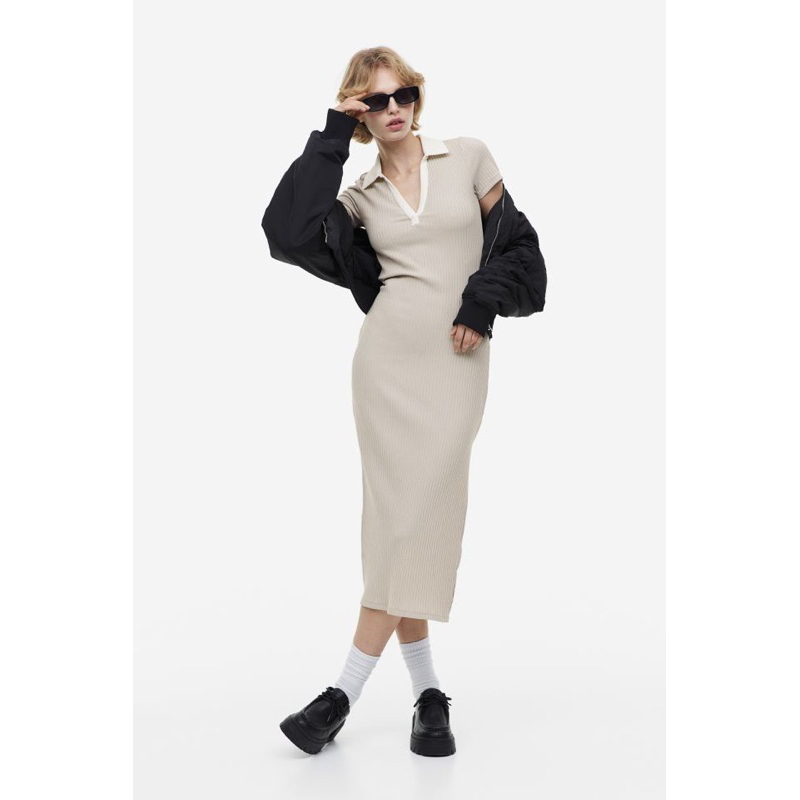 Váy body dáng dài cổ polo nữ HM AUTH