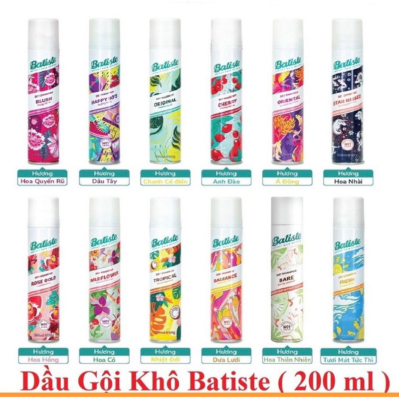 Dầu Gội Khô Batiste Dry Shampoo 200ml hàng chuẩn UK