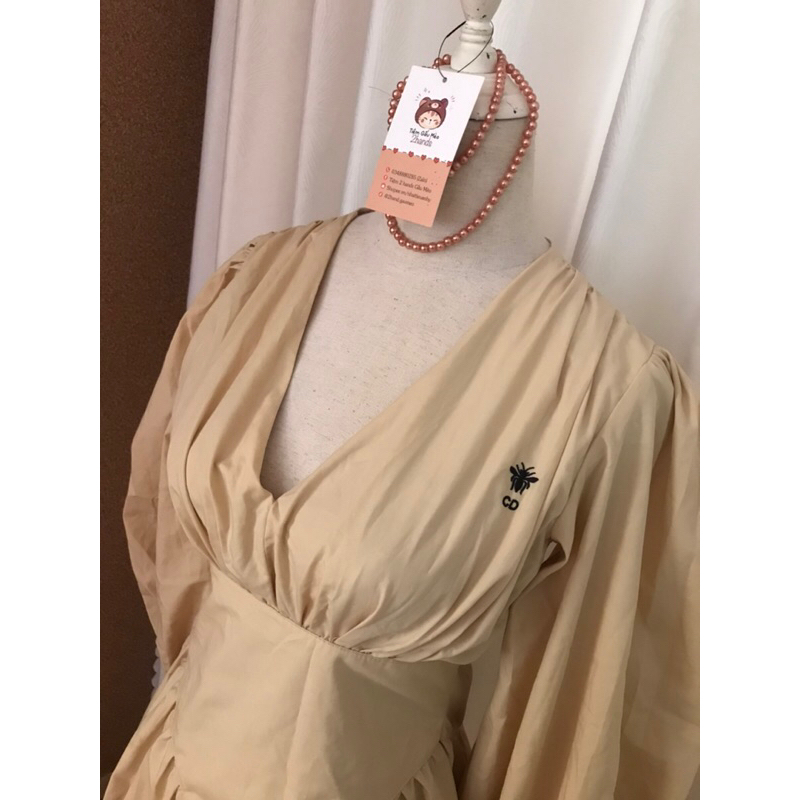 Đầm Be Cổ V Tay Bồng Phong Cách Hy Lạp