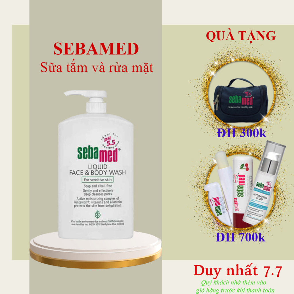 Sữa rửa mặt và tắm toàn thân cho da nhạy cảm Sebamed pH5.5 Liquid Face Body Wash 200ml