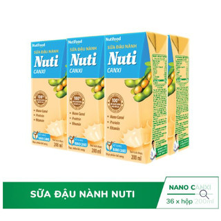 Thùng 36 hộp sữa đậu nành nuti nguyên chất + canxi hộp 200ml