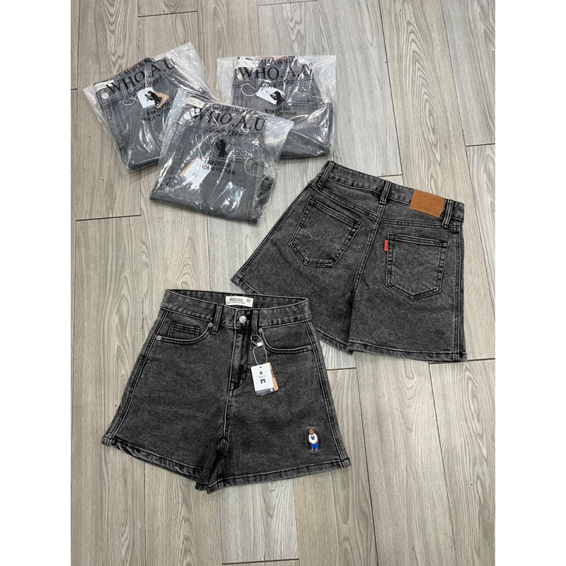 Quần short xám thêu gấu Whoau
