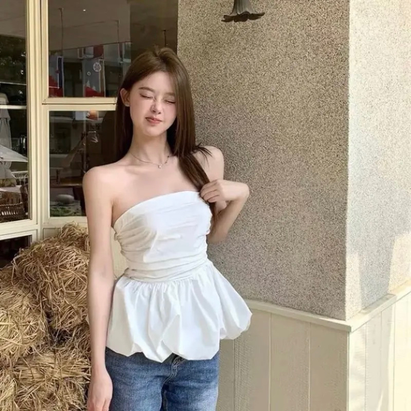 Áo ống xoè phồng  áo cúp ngực bo chun phía sau - B5P