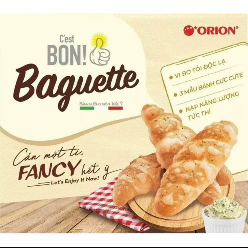 Bánh Mì Baguette Bon Orion Nướng Vị Bơ Tỏi Kiểu Ý 180g ( 5 gói x 36g )