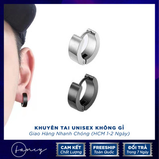 Bong tai nam nữ titan không gỉ hoa tai tròn trơn trắng đen khuyên tai tròn đơn giản bấm lỗ | fancy .