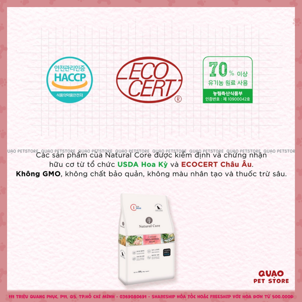 Natural Core ECO C1 800gr vị thịt gà, thức ăn hữu cơ đa đạm cho mèo