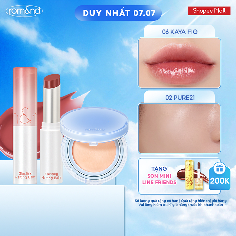 Son dưỡng màu tint Romand Glasting Melting Balm 3.5g + Phấn nước Romand Bare Water Cushion 20g