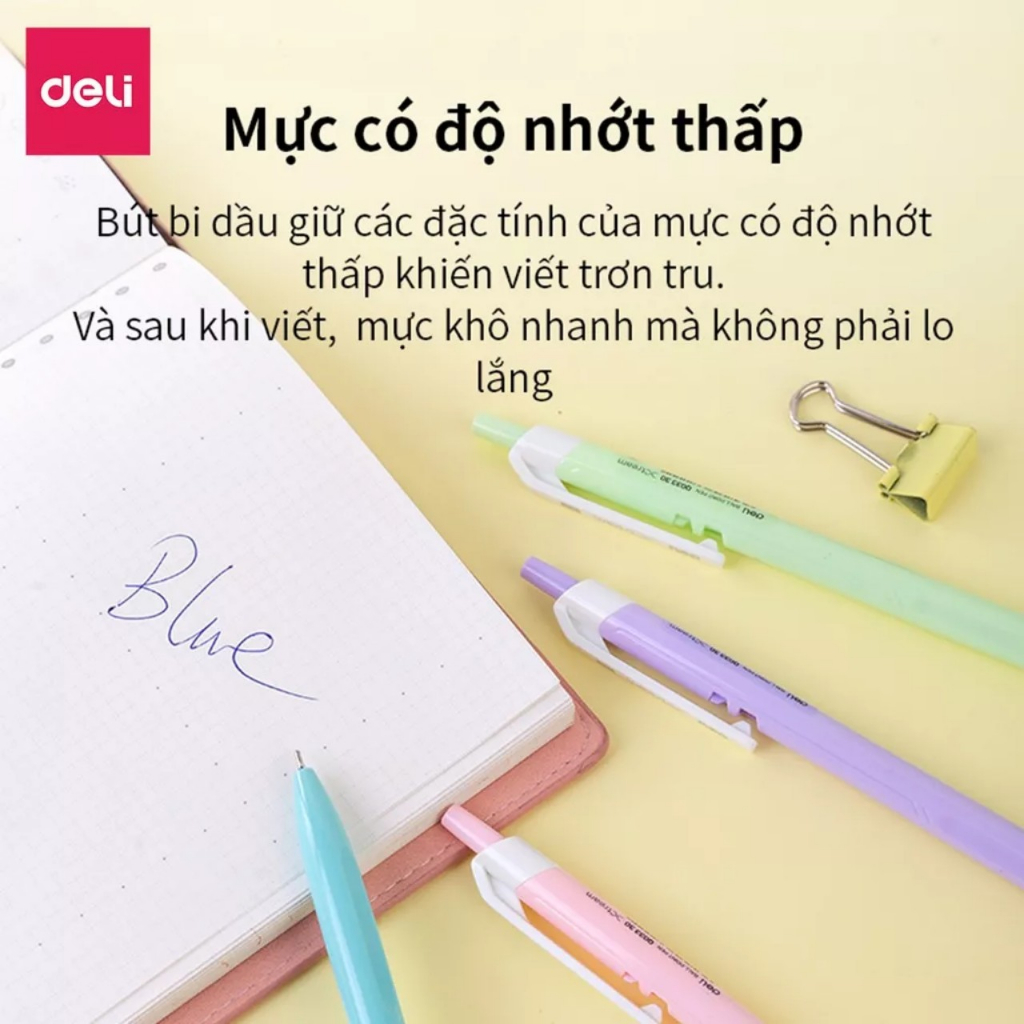 Bút bi bấm / Bút bi dầu ngòi 0.7mm mực xanh Deli Q184/Q336
