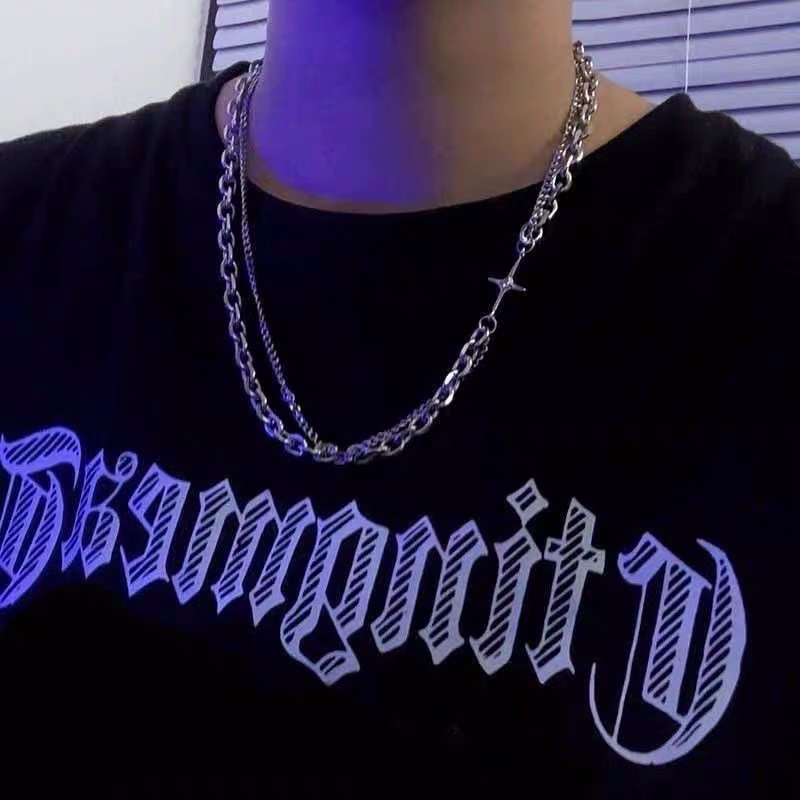 Vòng cổ nam nữ bạc dây xích 2 lớp thép titan không gỉ dây chuyền layers phong cách hiphop vòng tay mắt xích .