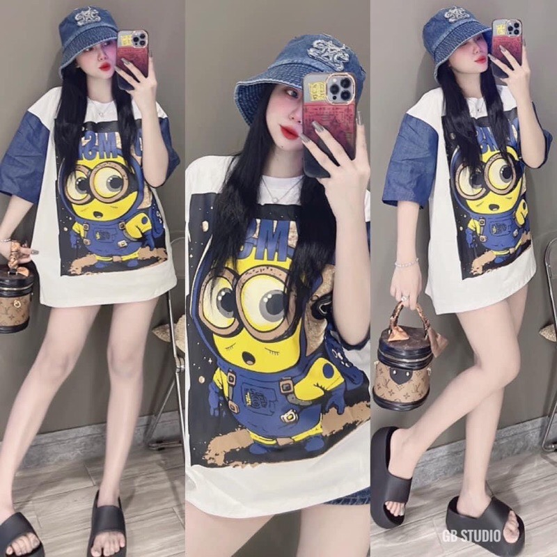 Set Bộ Đùi Thun Phối Jean In Hình Minion Siêu Cưng
