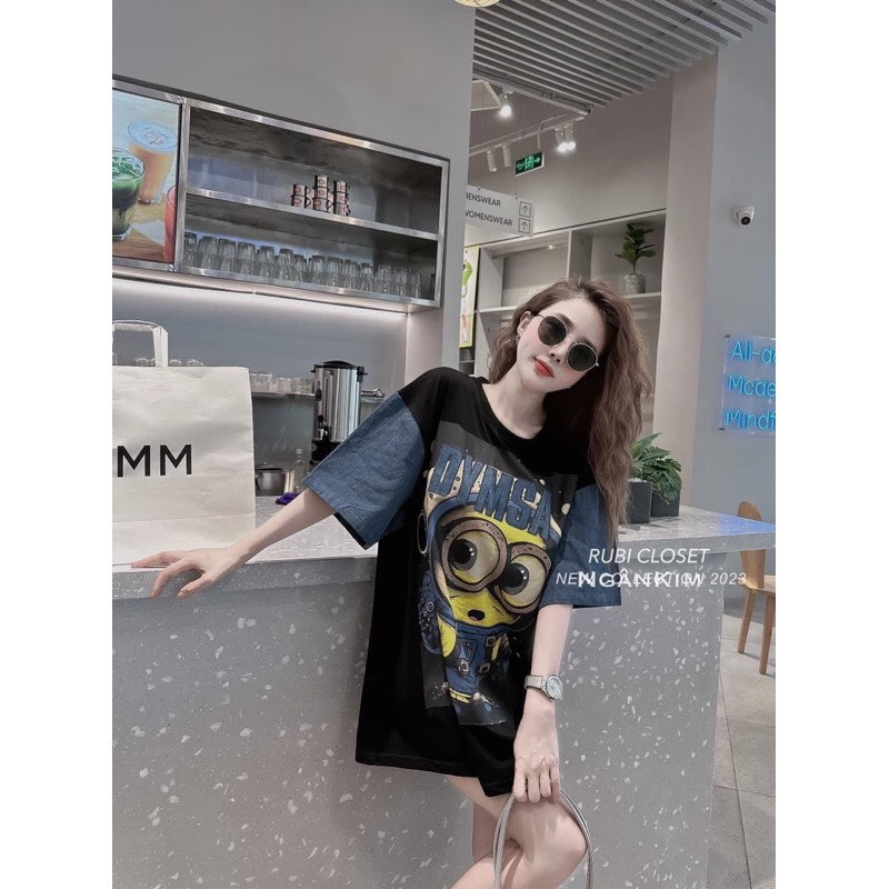 Set Bộ Đùi Thun Phối Jean In Hình Minion Siêu Cưng