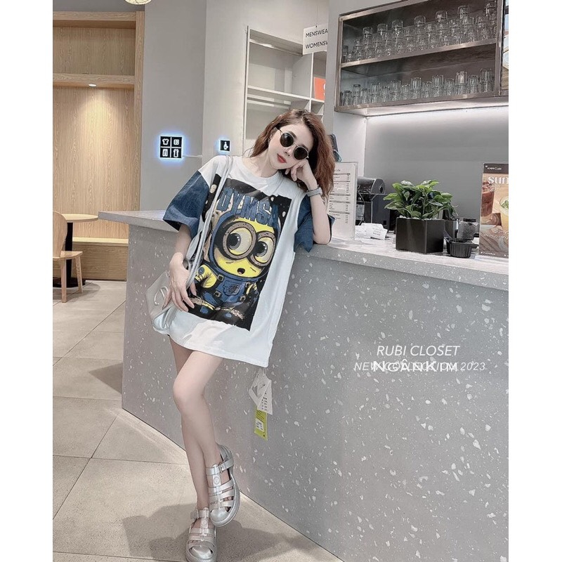 Set Bộ Đùi Thun Phối Jean In Hình Minion Siêu Cưng