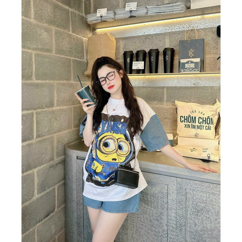 Set Bộ Đùi Thun Phối Jean In Hình Minion Siêu Cưng