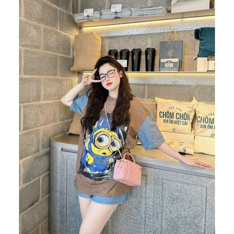 Set Bộ Đùi Thun Phối Jean In Hình Minion Siêu Cưng