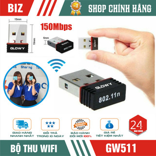 Bộ thu sóng wifi Glowy GW511- Siêu nhỏ gọn - Tốc độ 150Mbs - Bảo hành chính hãng
