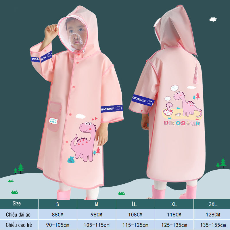 Áo mưa trẻ em nhẹ mềm không mùi có mặt nạ che mặt Dáng Dài Dày Dặn Chống Thấm Cho Bé 2-10 tuổi