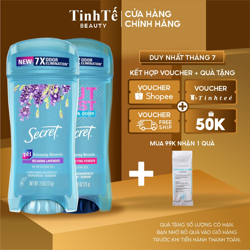 Gel lăn khử mùi và ngăn tiết mồ hôi cho Nữ Secret 73g chính hãng của Mỹ Lavender | Protecting Powder | Unscented | Clean