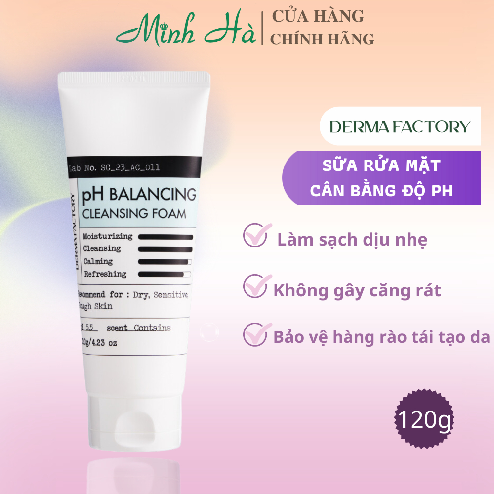 Sữa rửa mặt Derma Factory pH Balancing Cleansing Foam 120g cấp ẩm sâu và làm dịu da