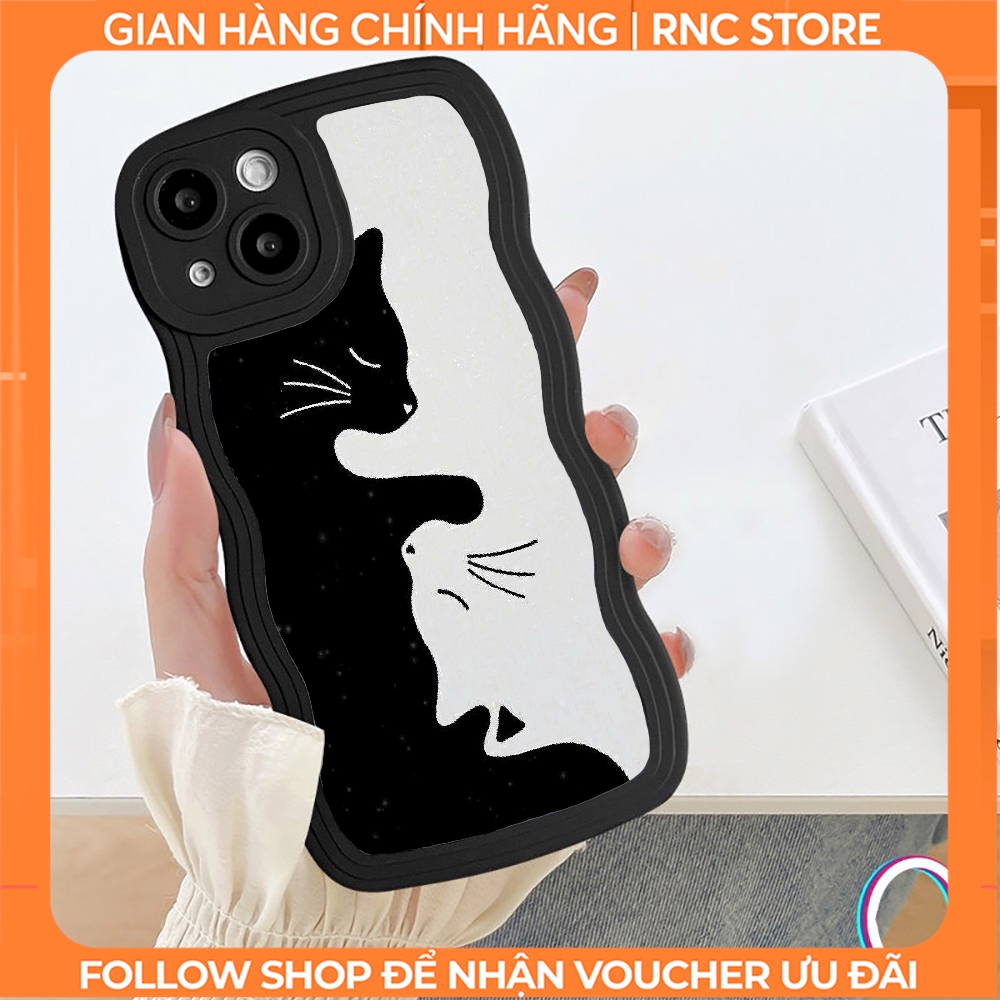 Ốp lưng Iphone 6 Plus/X/XSM/11/12 Pro/13 PM/14 Pro/...trong cạnh gợn sóng hình Meo Meo