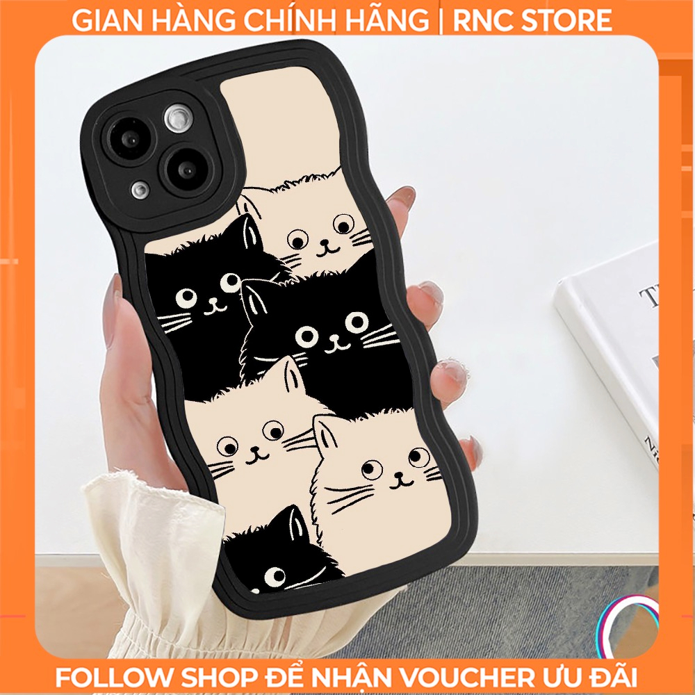 Ốp lưng Iphone 6 Plus/X/XSM/11/12 Pro/13 PM/14 Pro/...trong cạnh gợn sóng hình Meo Meo