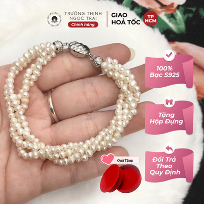 Vòng Tay Ngọc Trai Khóa Bạc Xoắn 4 Sợi 2ly Hạt Dị Vintage - Ngọc Trai Trường Thịnh