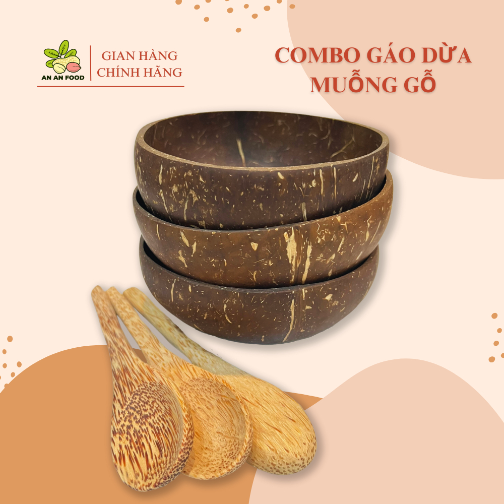 Combo Chén / Bát gáo dừa + Muỗng gỗ, Gáo Dừa Ăn Granola