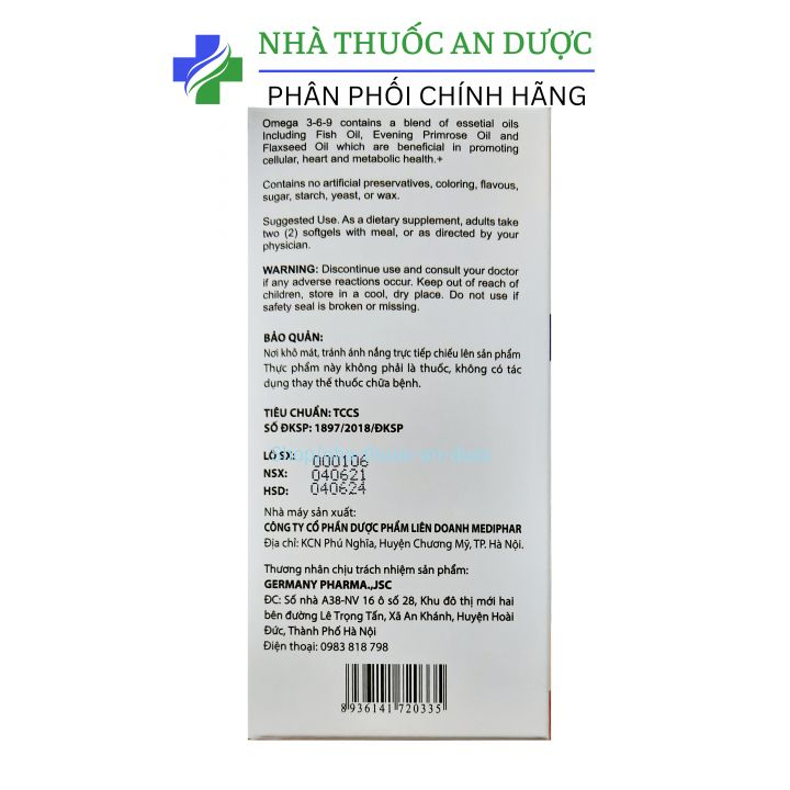 Dầu cá Fish oil 1000 Omega 369 tốt cho tim mạch, trí não, atwng cường thị lực – Hộp 100 viên