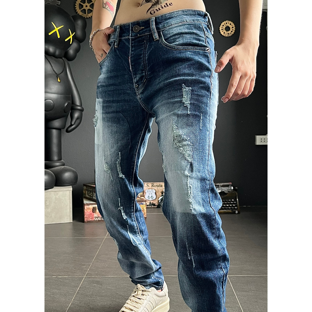 Quần jean nam dài màu xanh đậm was sướt mẫu mới chi tiết như hình J2846 K3 STORE
