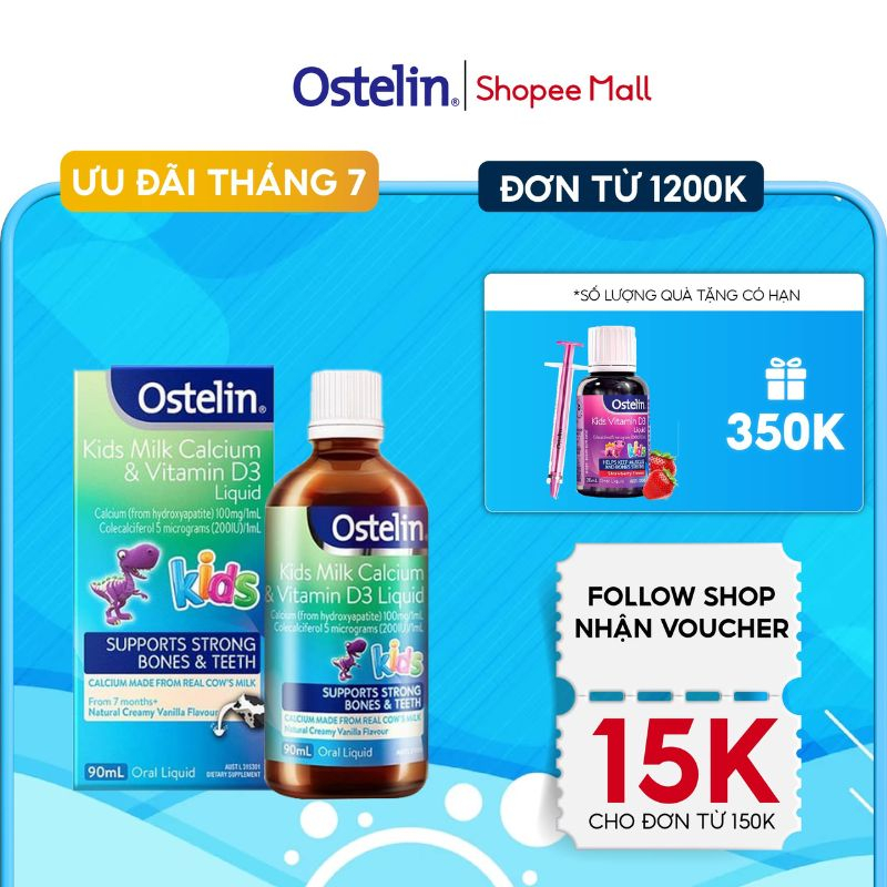 Ostelin bổ sung canxi cho bé và vitamin D3 Kids Milk Calcium & Vitamin D3 Liquid 90ml của Úc