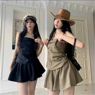 SET 2 MÓN áo quây cúp ngực kèm chân váy cao bồi