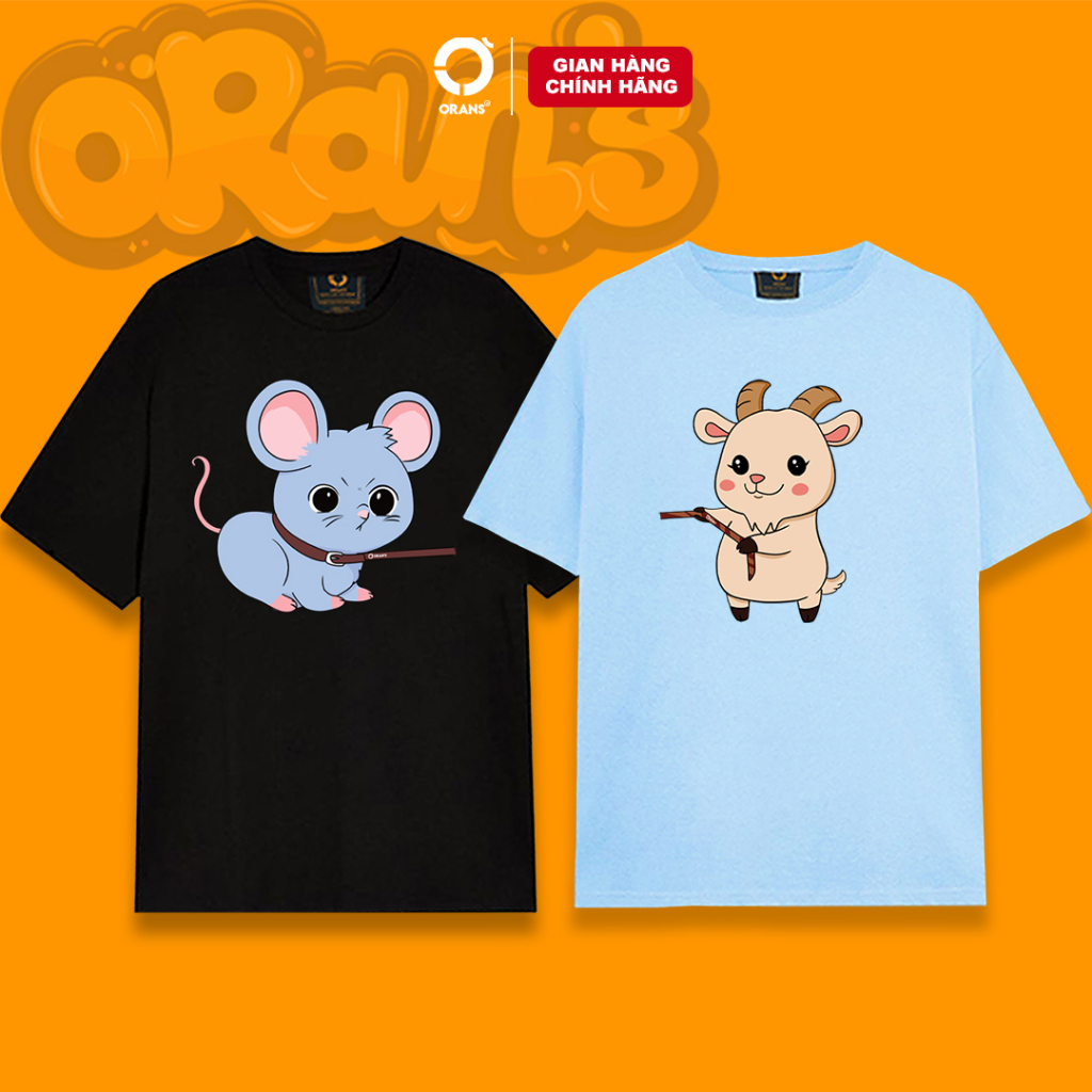 Áo gia đình in hình con dê kéo con chuột 07 tay lỡ Oversize chất COTTON 4C, FULLBOX ORANS COUPLE TEE - ORAN'S