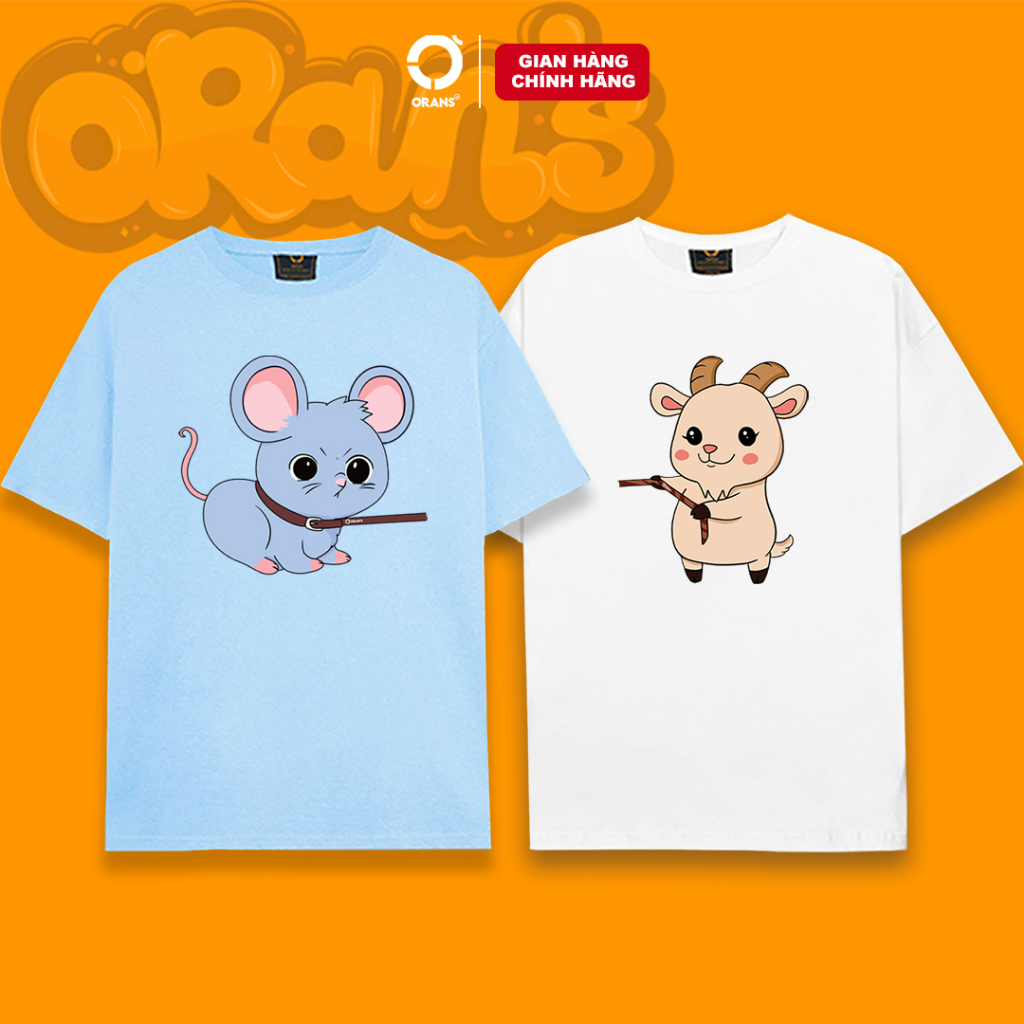 Áo gia đình in hình con dê kéo con chuột 07 tay lỡ Oversize chất COTTON 4C, FULLBOX ORANS COUPLE TEE - ORAN'S