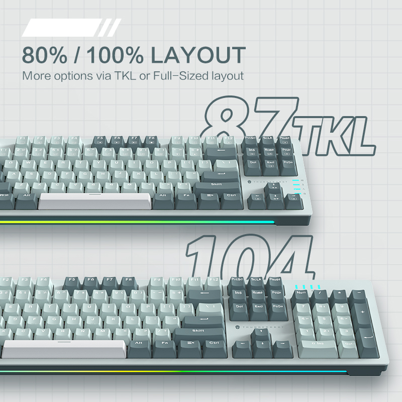 Bàn phím cơ có dây 104 phím Keycaps PBT có thể hoán đổi nóng Thunderobot K104