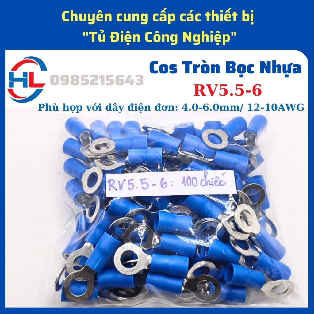 Đầu cos tròn RV5.5-6, đầu cos chữ o, RV5.5-6, Cos khuyên tròn, cos tròn, đầu cos 6 ly/ 4 ly