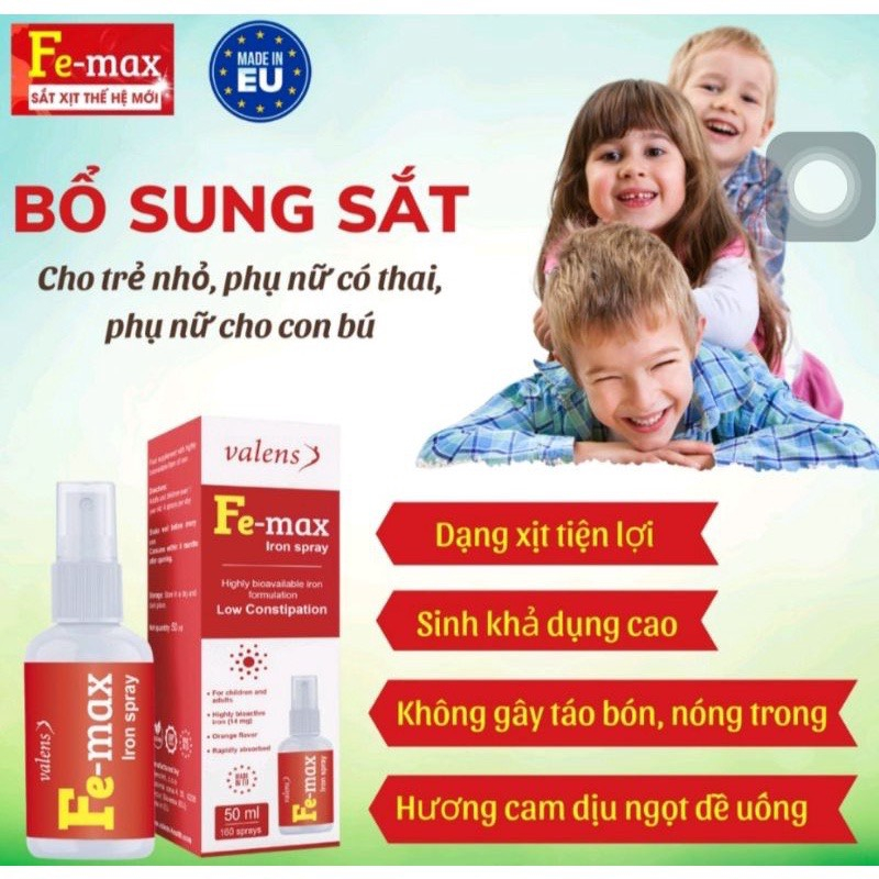 FE Max sắt dạng xịt, ngừa thiếu máu do thiếu sắt cho mẹ và bé