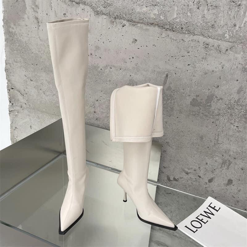 Bốt đùi da lì đế cao 8cm full màu đen, trắng và nâu cực xinh