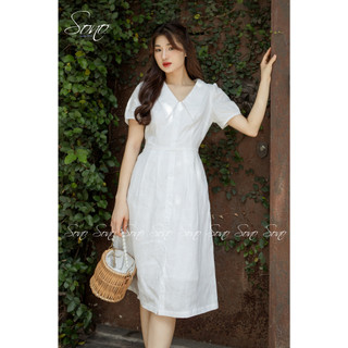 Sono - Đầm Chất Liệu Linen Hàng Thiết Kế Cổ Bẻ Tôn Dáng Nhẹ Nhàng