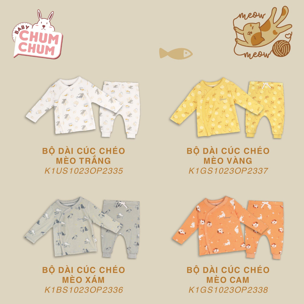 Bộ Quần Áo Dài Cúc Chéo Mèo Cho Bé Sơ Sinh CHAANG AW23D8