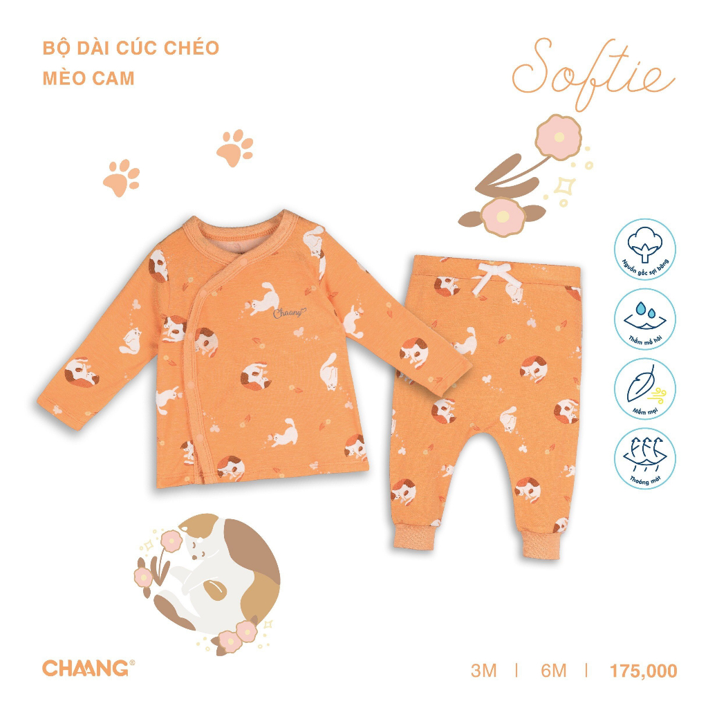 Bộ Quần Áo Dài Cúc Chéo Mèo Cho Bé Sơ Sinh CHAANG AW23D8