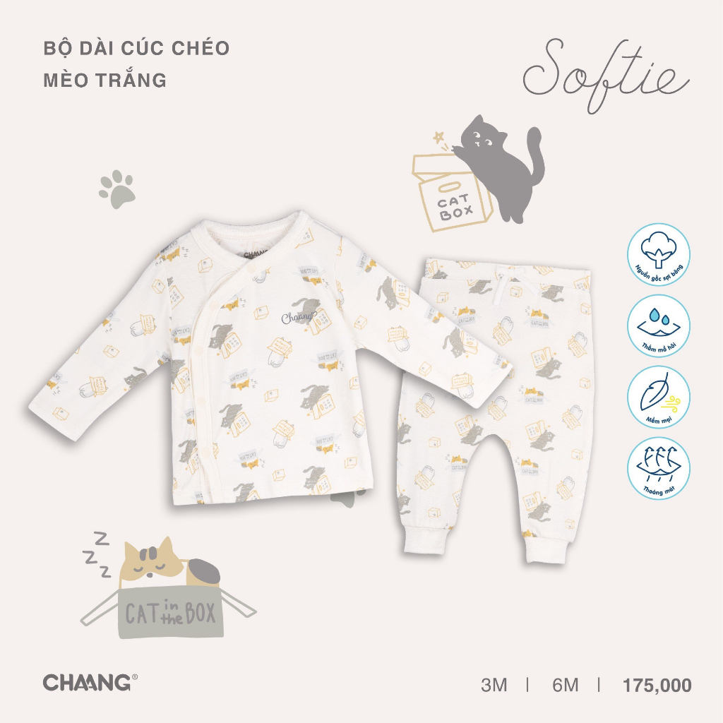 Bộ Quần Áo Dài Cúc Chéo Mèo Cho Bé Sơ Sinh CHAANG AW23D8