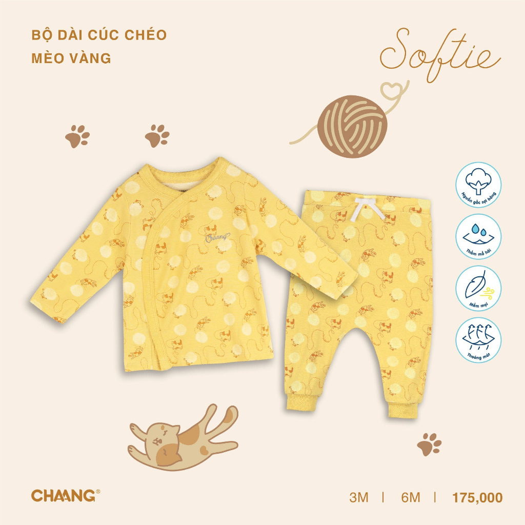 Bộ Quần Áo Dài Cúc Chéo Mèo Cho Bé Sơ Sinh CHAANG AW23D8